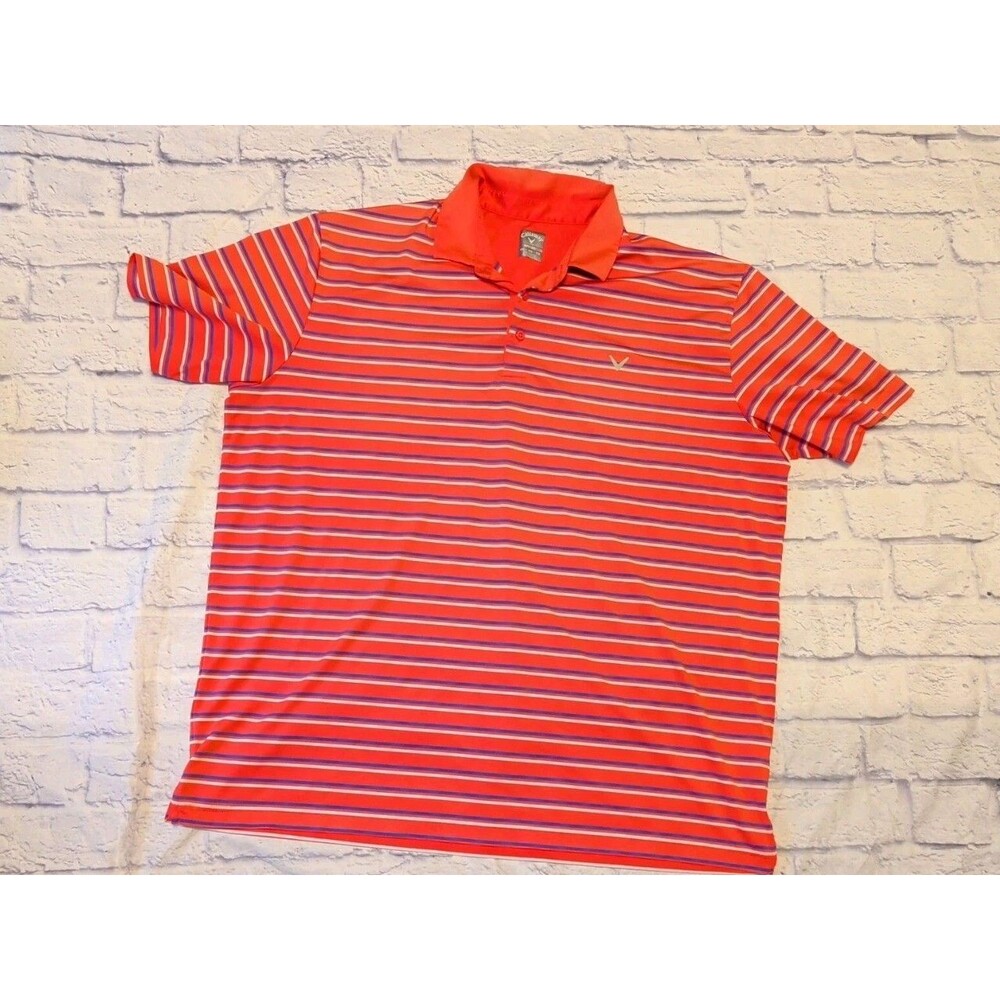 Callaway  Men's  Polo Shirt Size XXL Opti-Dri Pink/ Coral  with Gray stripes